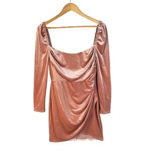 Pink Velvet Mini Dress Long Sleeve Ruched‎ Bodycon Size 6 Party Cocktail
